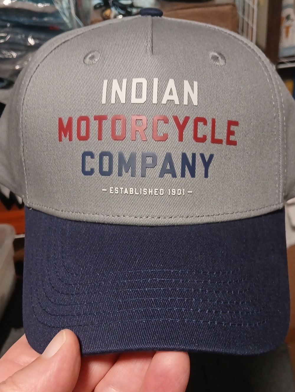Indian Motorcycle Company Grey and Navy Two-Tone Baseball Cap